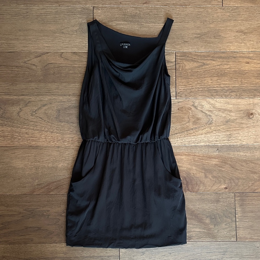 Theory Jaylyn Black Sleeveless Draped Mini Dress